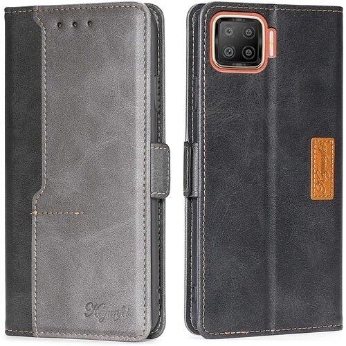 OPPO A73 ケース 手帳型 OPPO A73 CPH2099 手帳 ケース マグネット式スタンド機能 カード収納 軽量 落下防止 衝撃吸収 全面保護 財布型 折り畳み式 横置き機能 レンズ保護 携帯カバー OPPO A73 スマホケース ブラック+グレー 1114