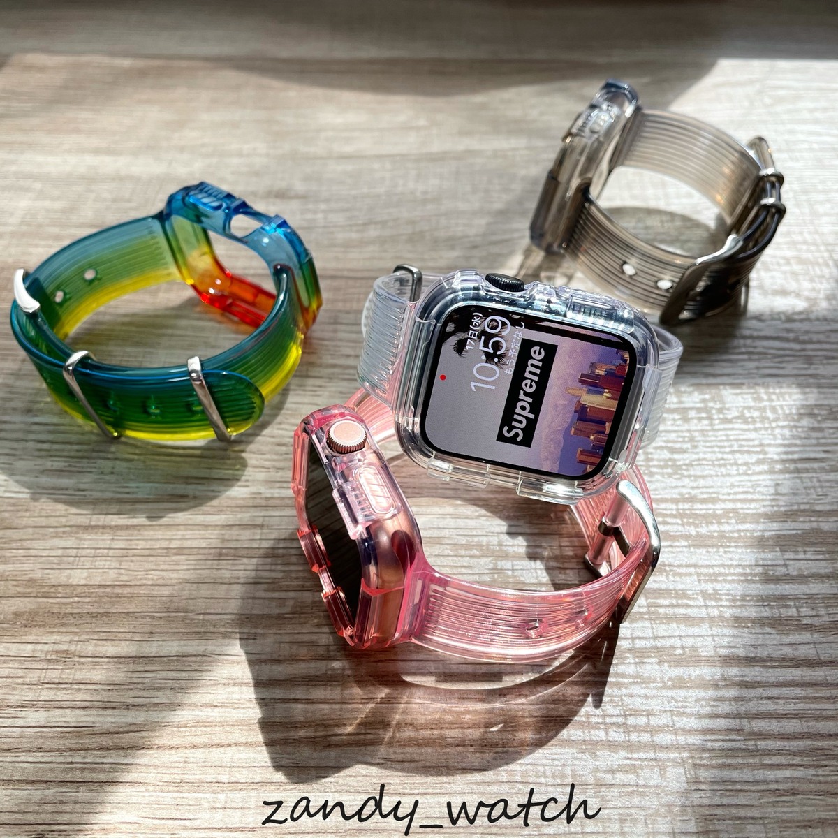 55クリア＋白☆アップルウォッチバンドラバーベルトカバーAppleWatch  