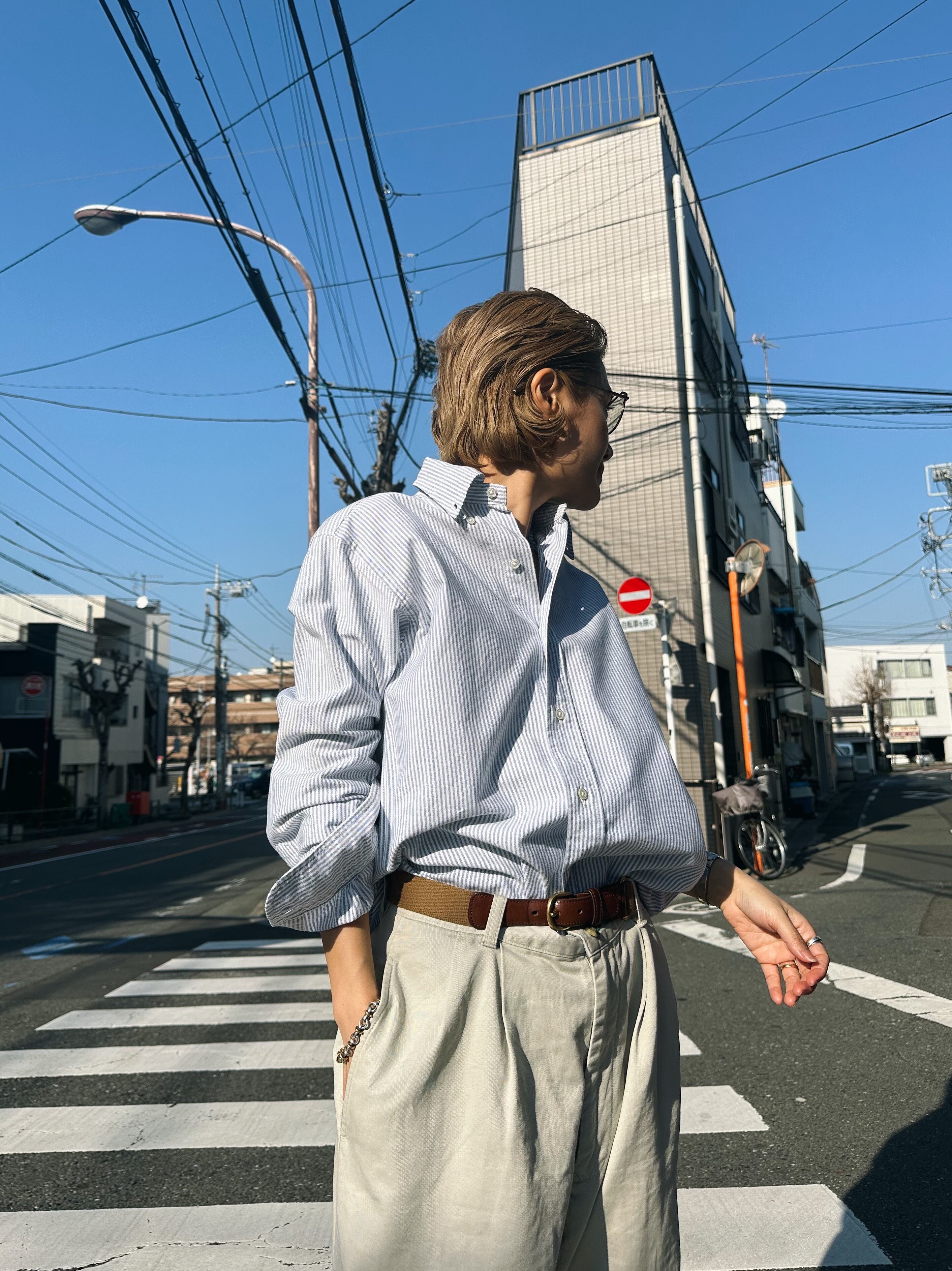 (SH508)90's Brooks Brothers stripe BD shirt made in USA