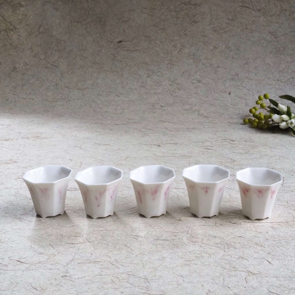 色原 昌希/菱八角茶杯 桃花釉