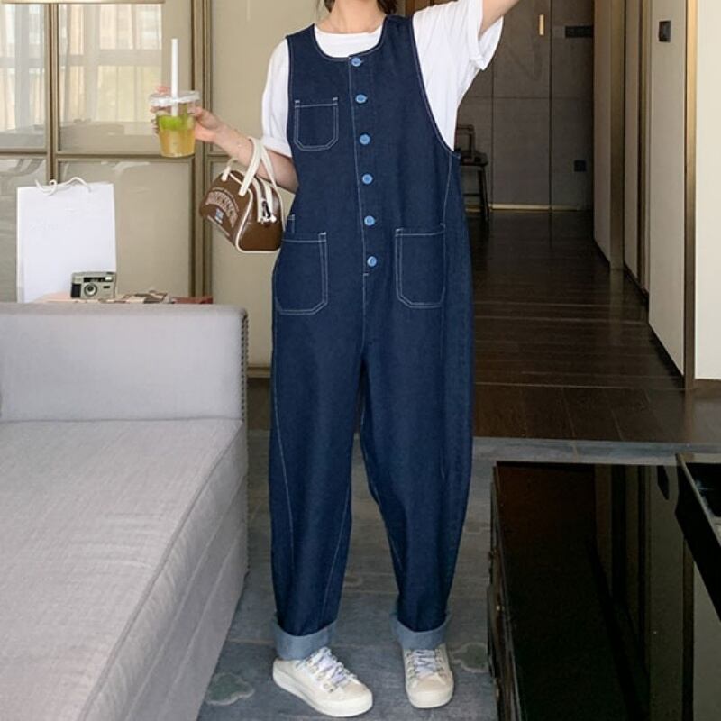 ルーズサイズのフロントボタンオーバーオール K17287