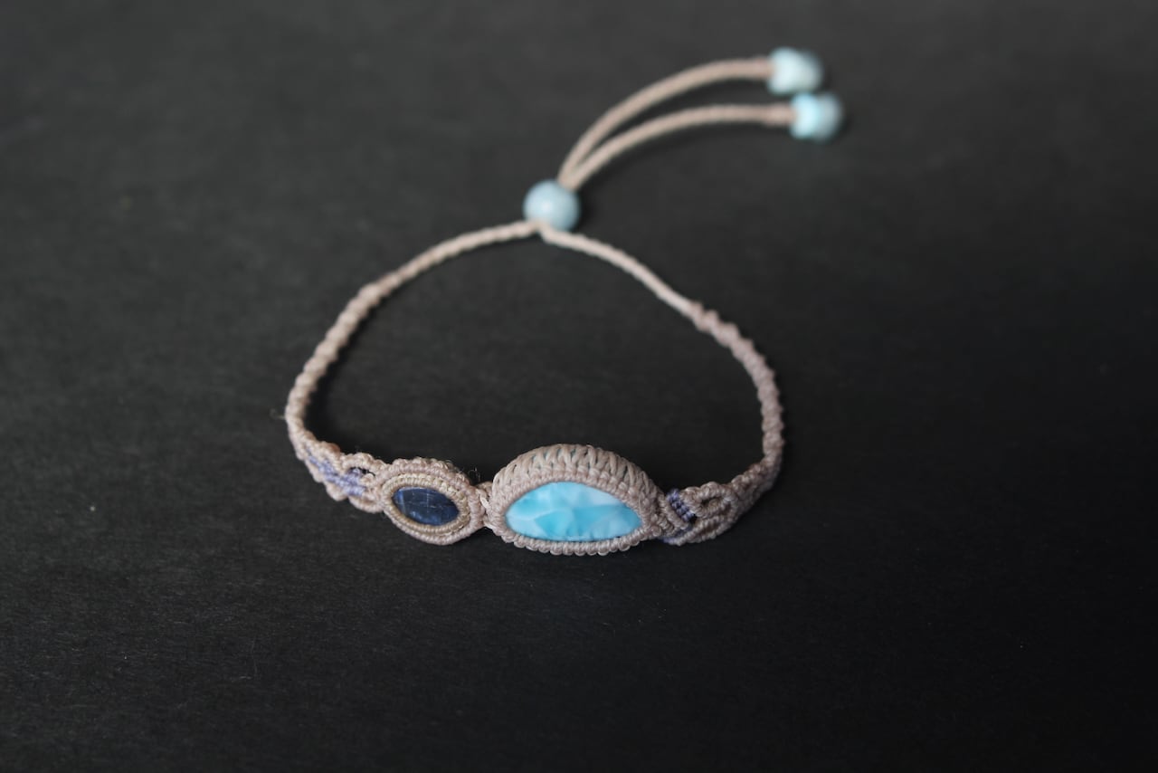 Larimar & Kyanite micro macrame  bracelet