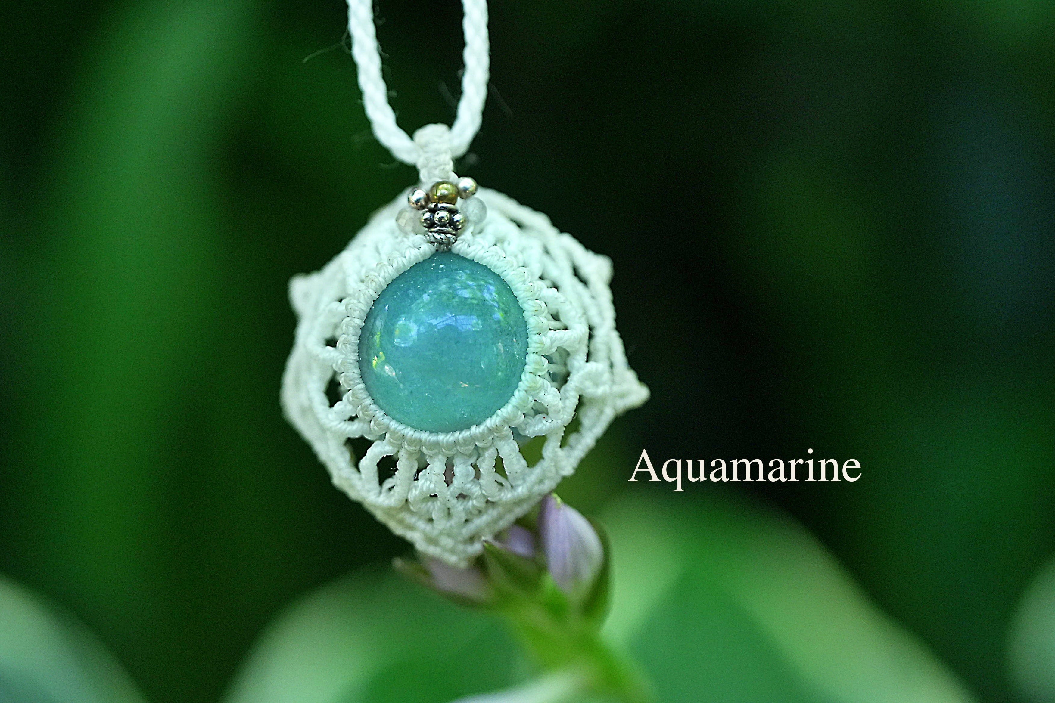 曼荼羅★アクアマリン マクラメネックレス2064