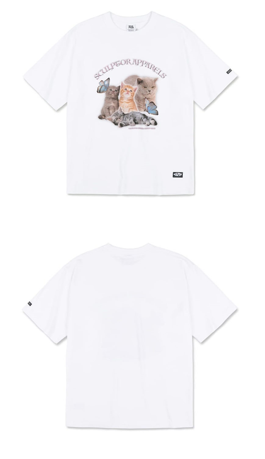 SCULPTOR Kitten Boxy Tee Tシャツ 2色 猫プリント 韓国ブランド | め