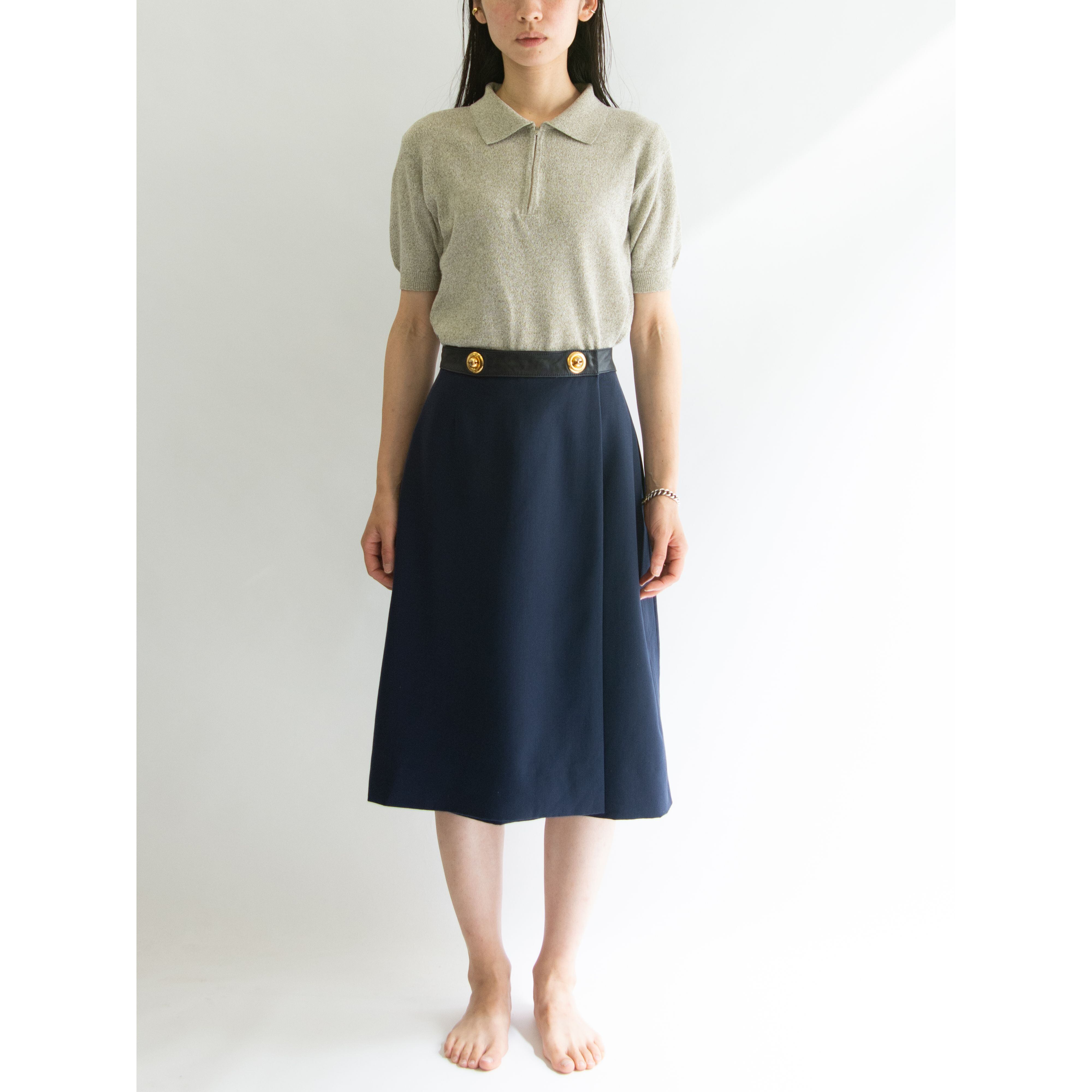 【HERMES】70-80's Wool × Leather Crossover Skirt（エルメス ウール×レザー クロスオーバースカート）