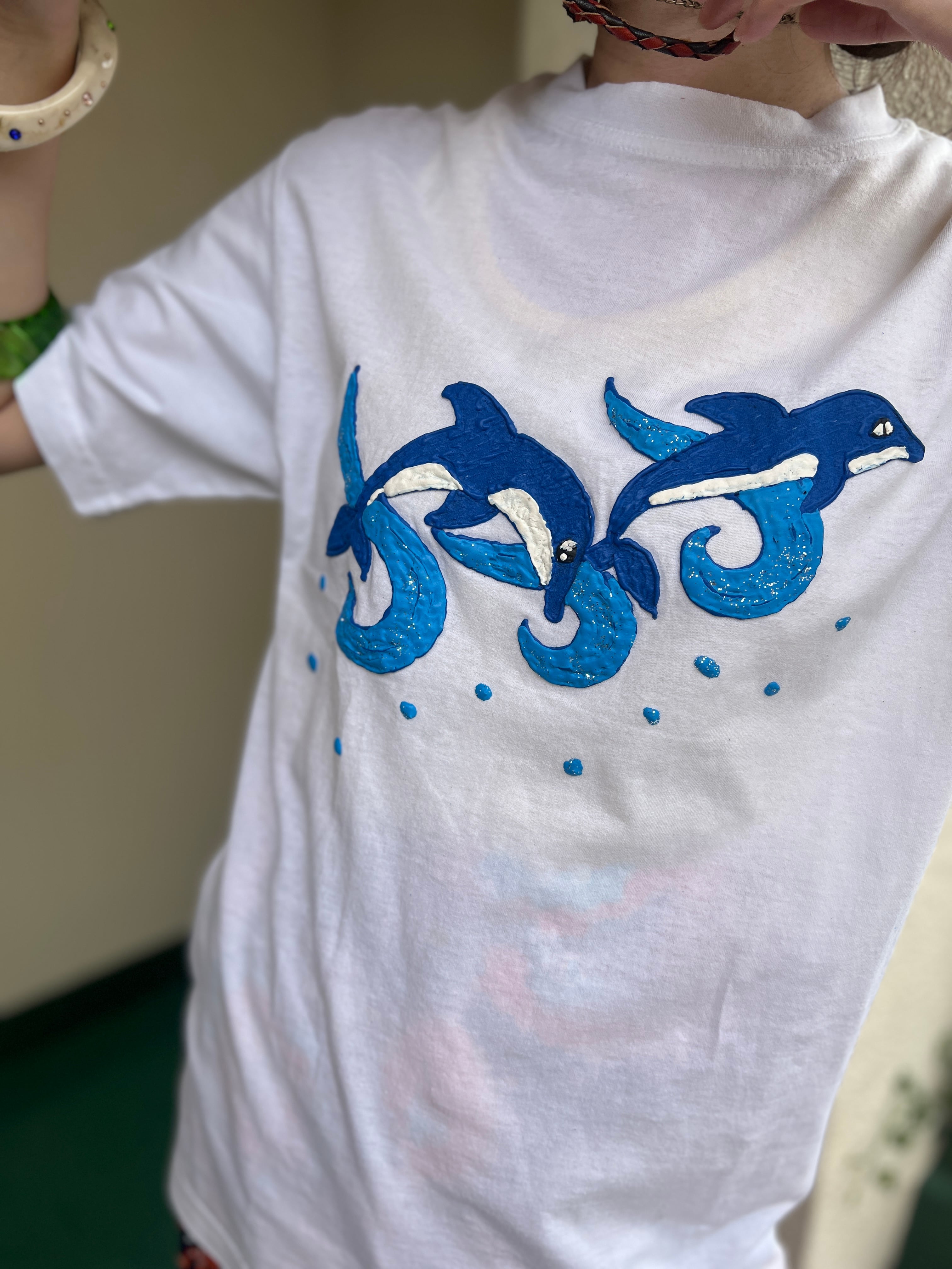 Vintage dolphin × lame handpaint T-shirt ( ヴィンテージ イルカ × ラメ ハンドペイント Tシャツ )