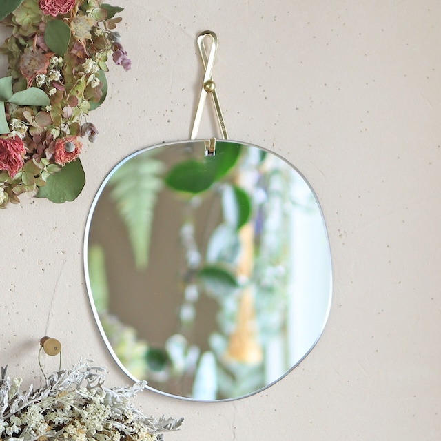 in bloom ブラスウォールミラー Sサイズ / 鏡 壁掛け 北欧 シンプル アシメ 真鍮フック