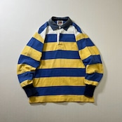 90s BARBARIAN フェード ボーダー ラガーシャツ バーバリアン ブルー イエロー XS 古着