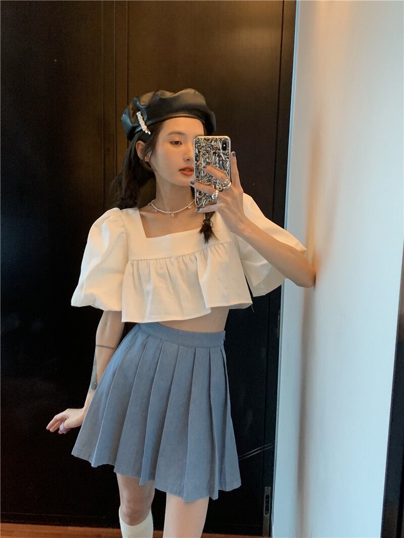 スリーブショート半袖サマーホワイトトップス ハーフスリーブ シャツ 夏物 スクウェア ブラックストロベリース91600301329