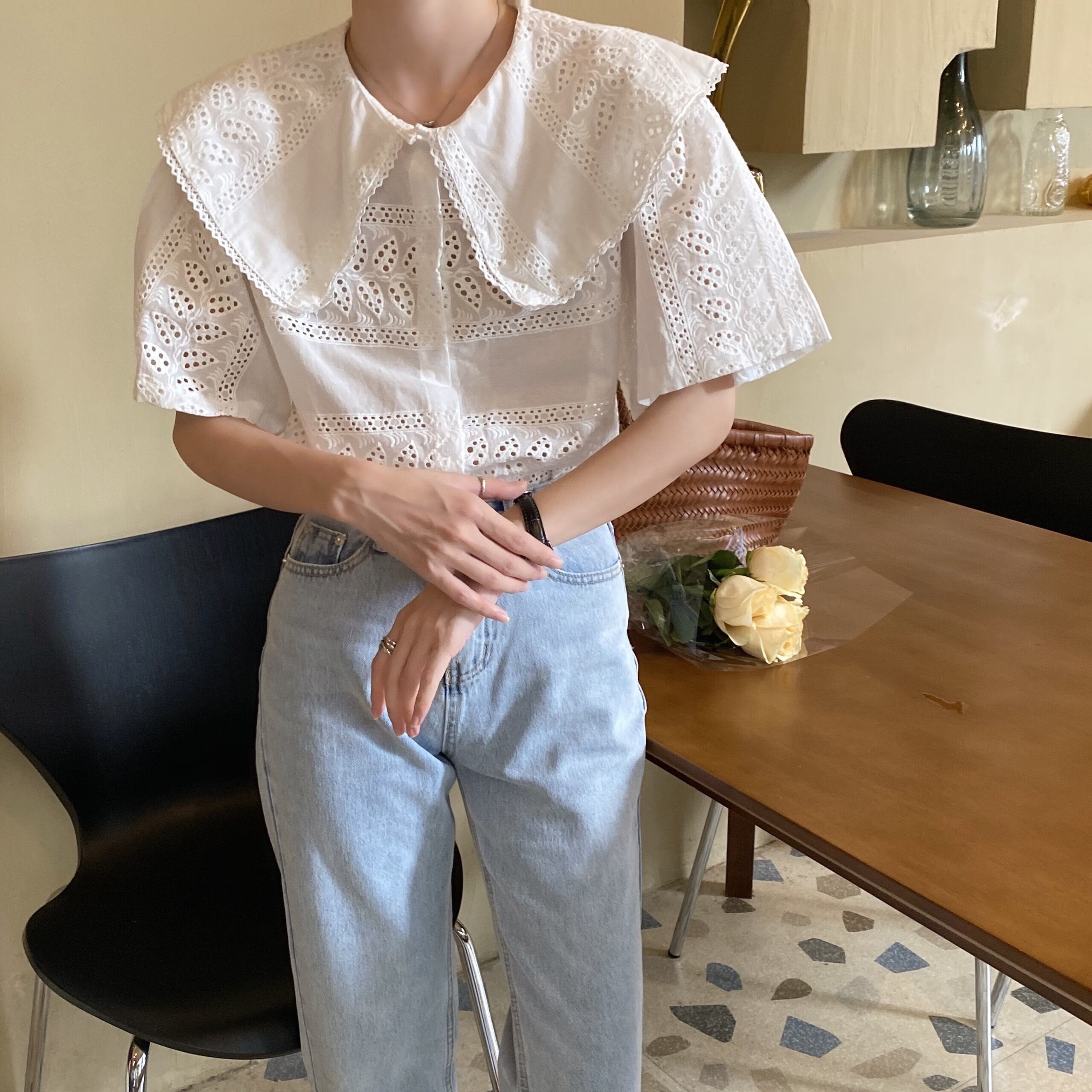 ビッグカラーレースブラウス 11374