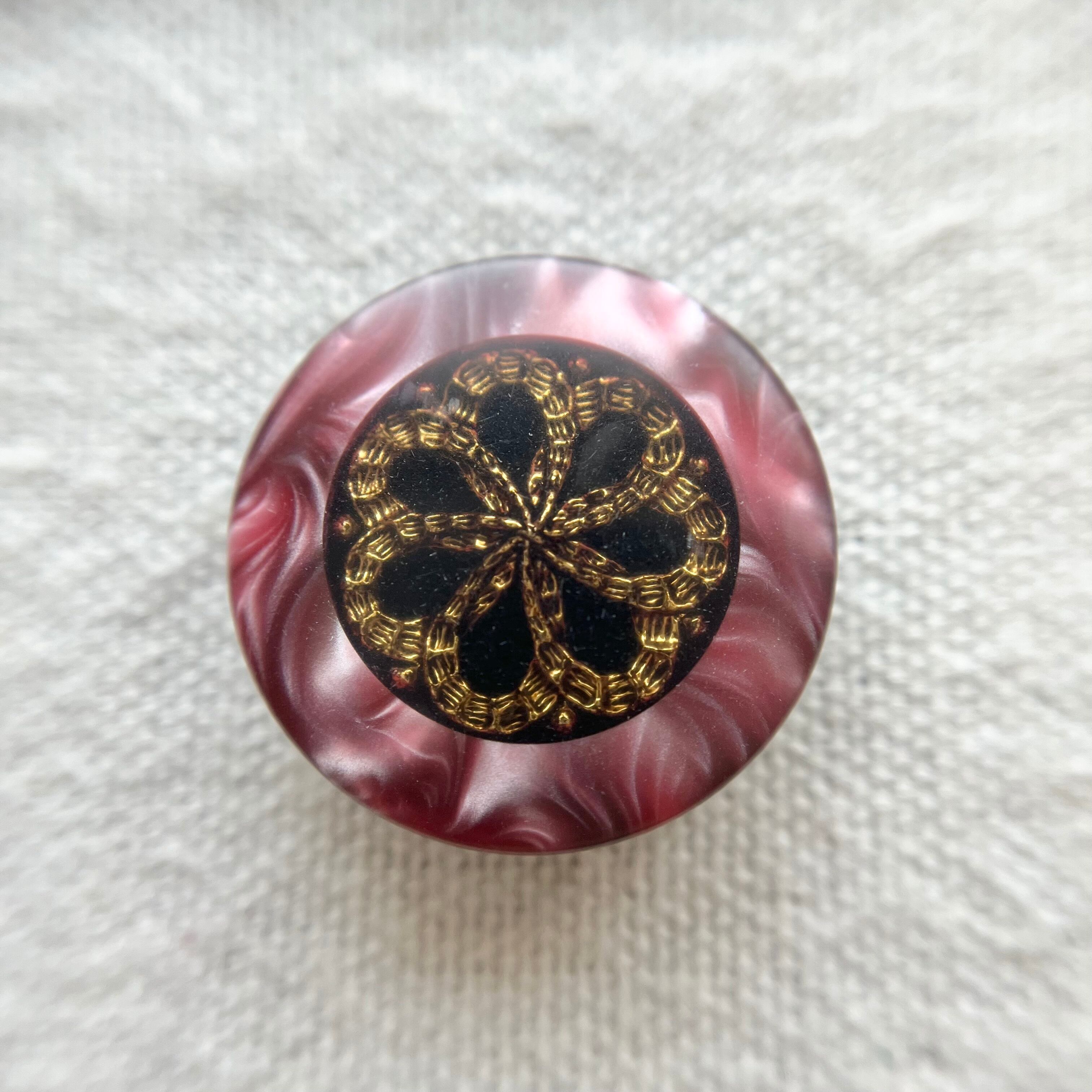 ボルドーマーブル ゴールドフラワー 23mm