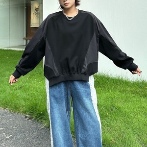 STITCH DESIGN IRREGULAR HEM ROUND NECK SWEAT SHIRT 3colors M-15219