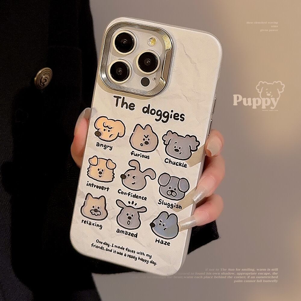 【新型iPhone15対応】表情かわいすぎ◎ワンちゃん イラスト doggies オーロラ カメラ保護フレーム 犬 かわいい スマホケース ND-15188