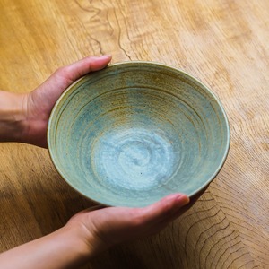 錆浅葱 6寸浅鉢（煮物鉢・浅丼）／吉永哲子