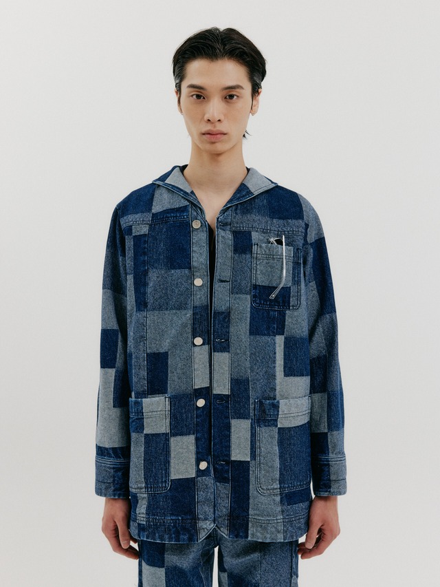[EENK][MEN] Patchwork Denim Jacket - Navy 正規品 韓国ブランド 韓国通販 韓国代行 韓国ファッション インク 日本 店舗