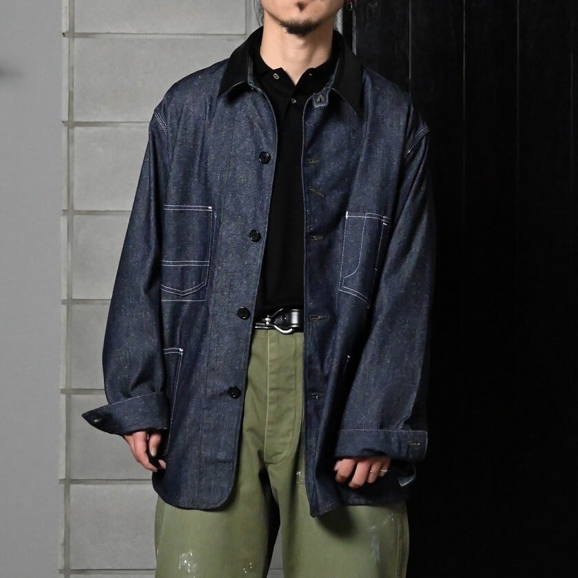 ロストコントロール　カバーオール　新品タグ付き INTERIM / GOAT LEATHER COLLAR SILK NOIL DENIM 1st HERCULES