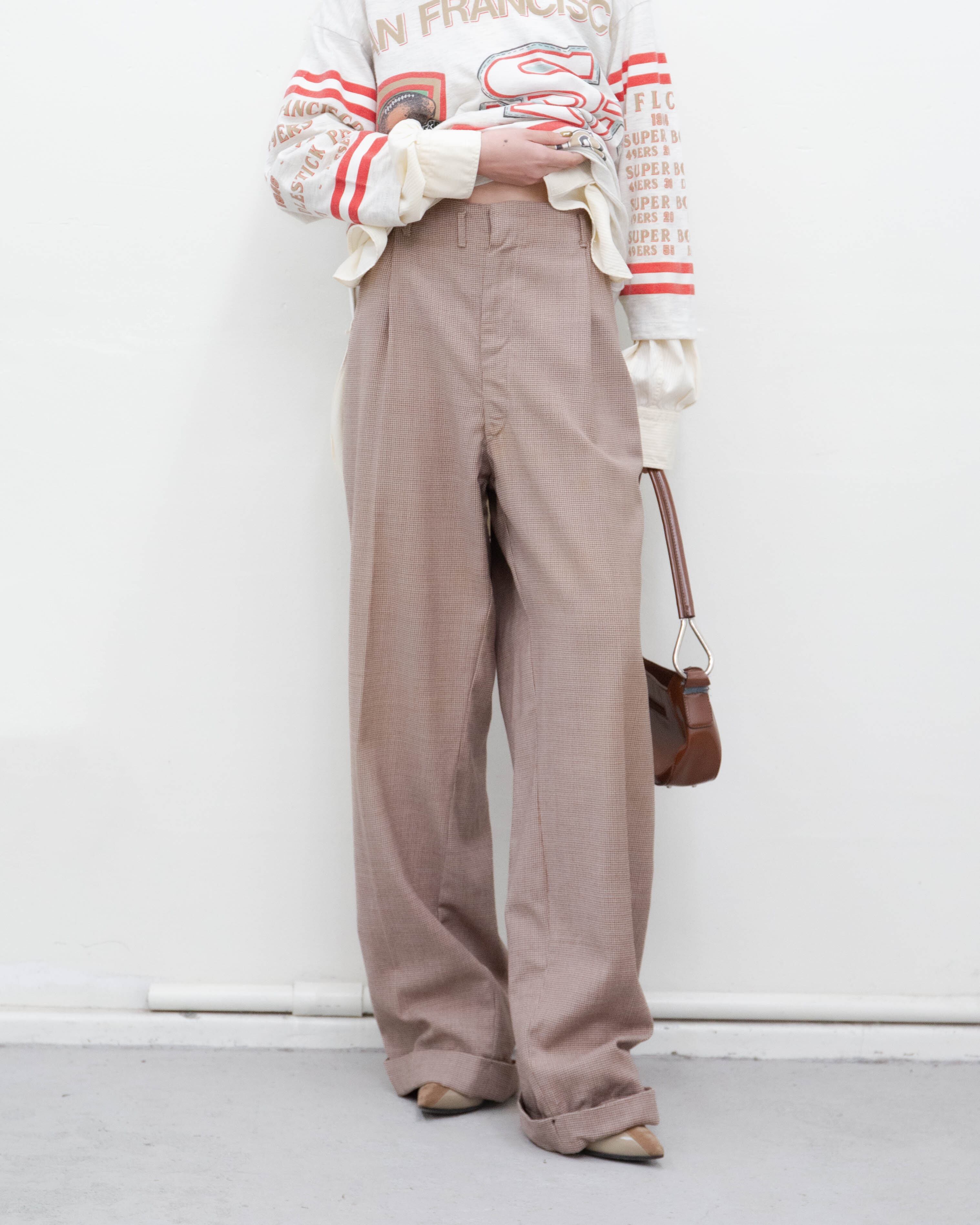 1960s pleated wide-leg fine check trousers | LUIK FINN