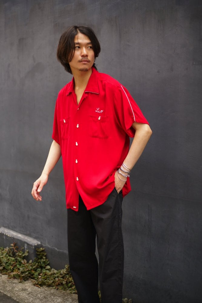 60s The Master Bowler 開襟 Rayon Shirt Freeswing] Vintage Rayon