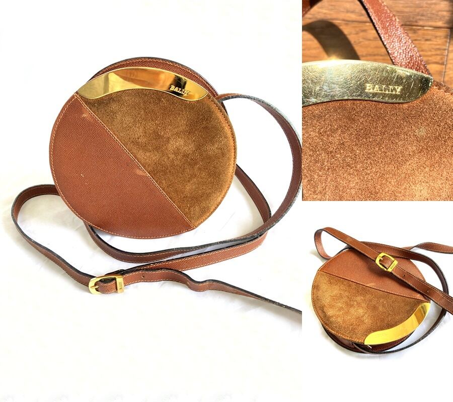 レア 希少 BALLY バリー プレート ラウンド サークル ミニ レザー ショルダー バッグ ポシェット ヴィンテージ ブラウン