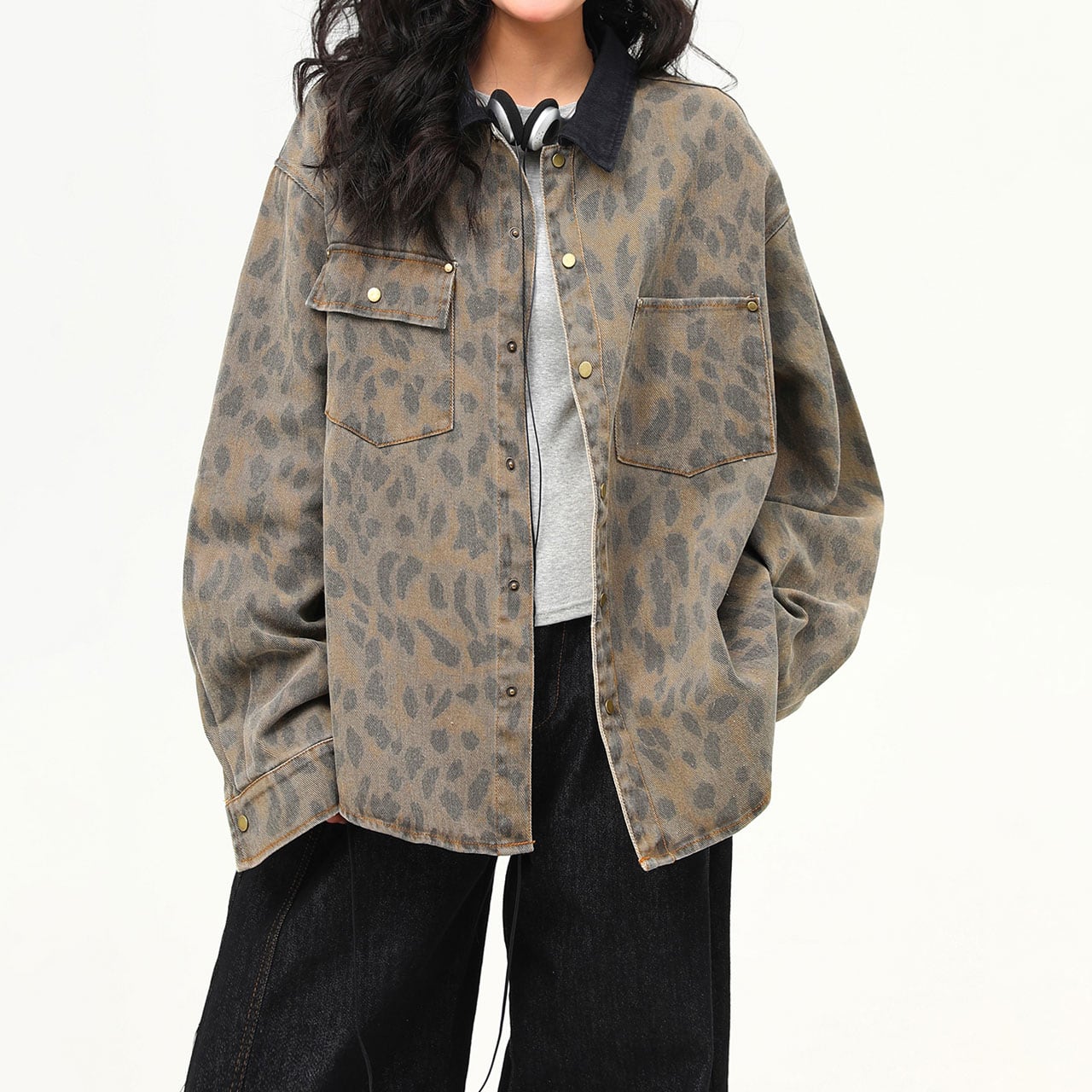 ヴィンテージレオパードワークシャツジャケット R00752