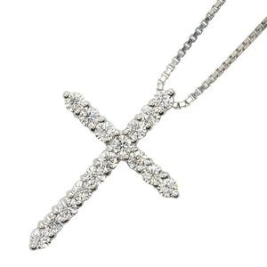Pt900 プラチナ Pt850 プラチナ ダイヤ1.00ct クロスモチーフ ネックレス レディース 【中古】