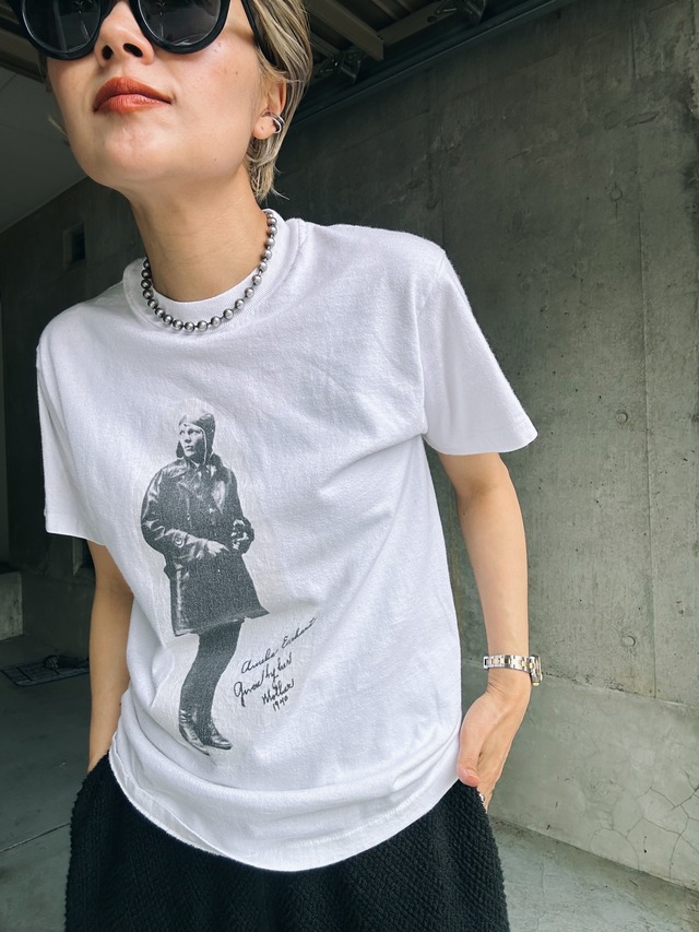 （CS1413）90's Hanes "Amelia Earhart" photo printed T-shirt