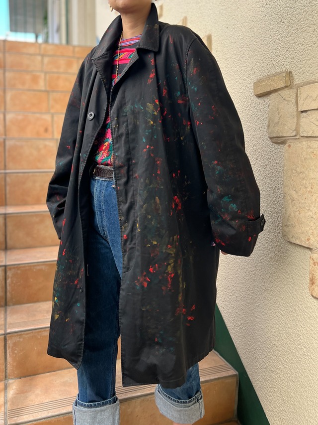 Vintage black × handpaint trench coat