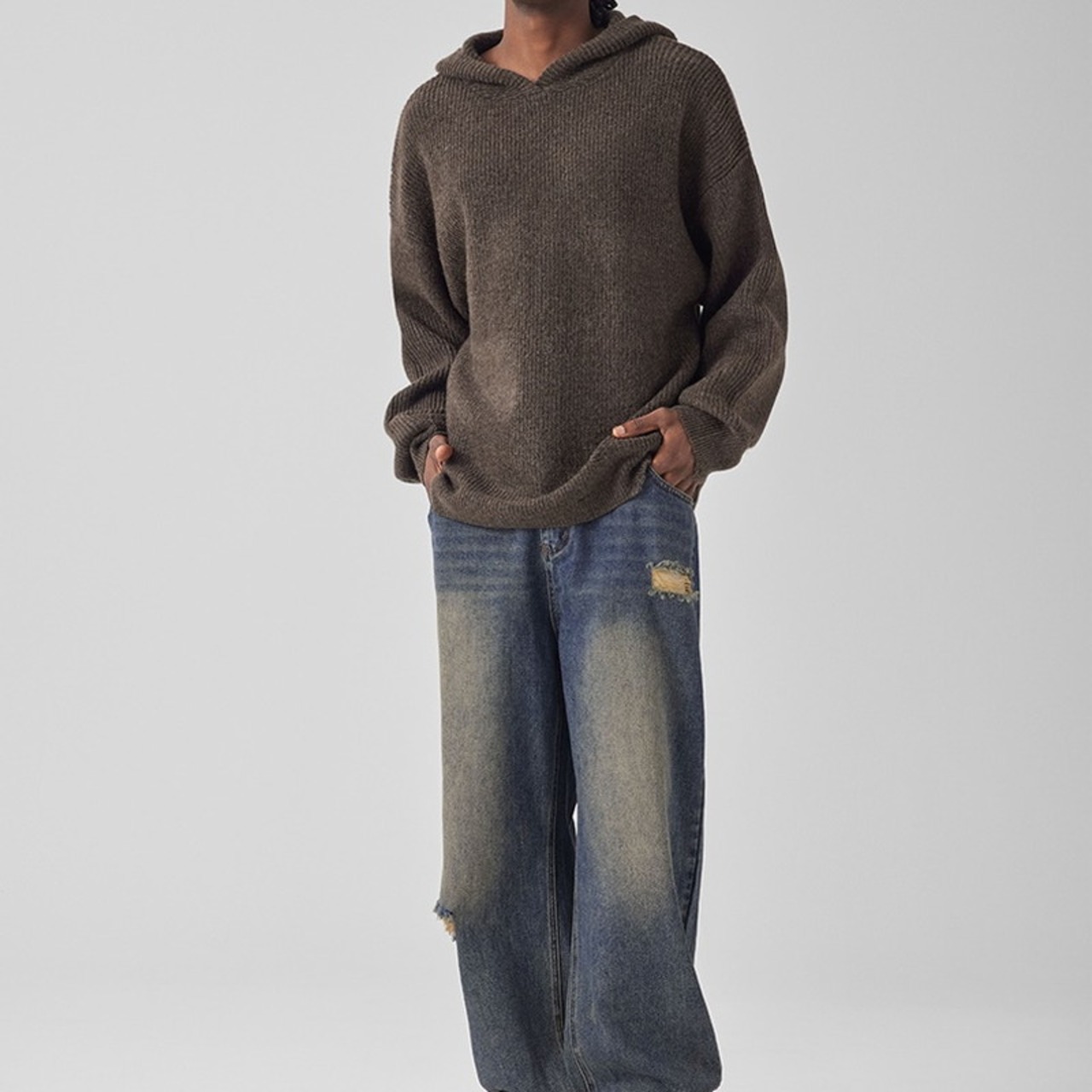 ダメージ加工ポイントフードニット　949