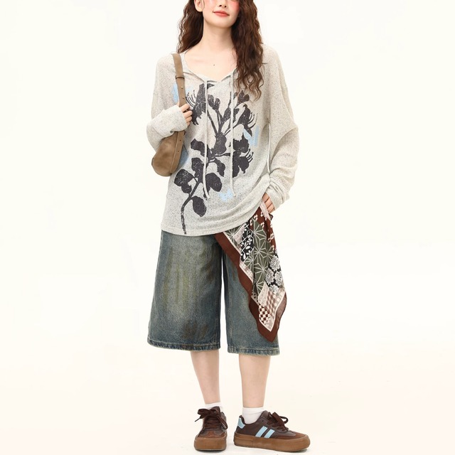 floral design loose top　フラワーデザインルーズトップス　J2179