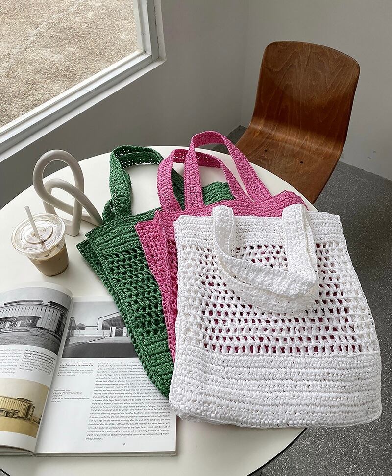 【3color】ペーパー素材カラーメッシュトートバッグ