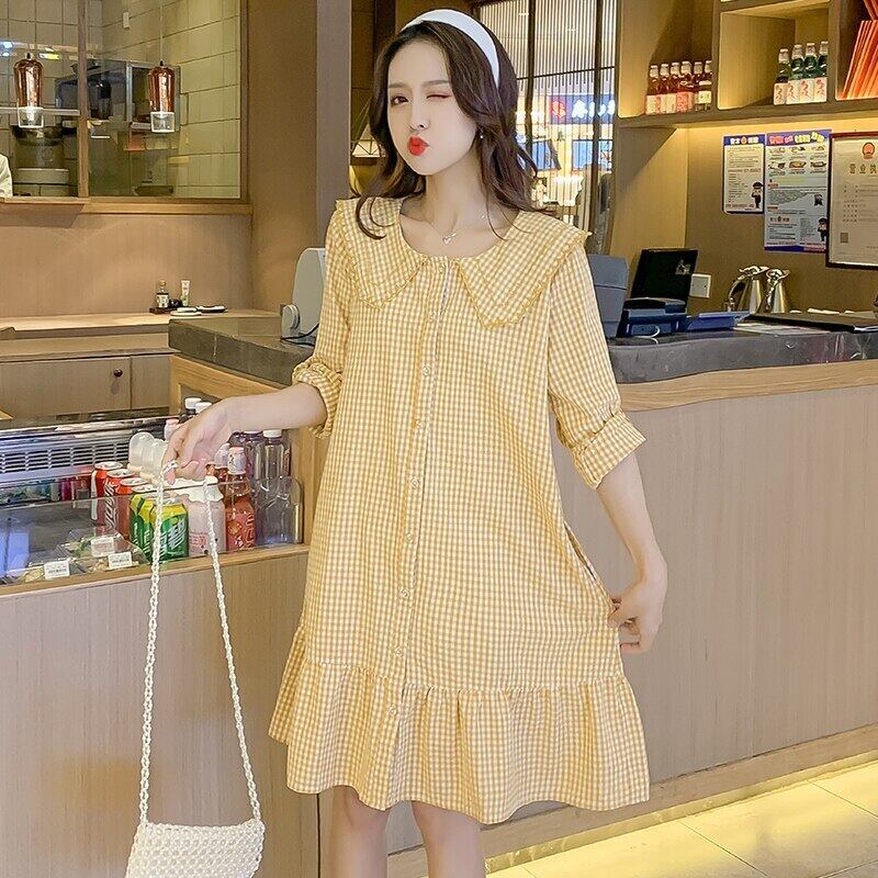 【新作】【送料無料】 マタニティ服ルーズスタイリッシュ春秋ターンダウンカラーミッドロングスウィートスタイルドレス妊婦ママドレス 大人ガーリー キュート カジュアル スプリング 春物 オータム 秋物 AL expec331996055743