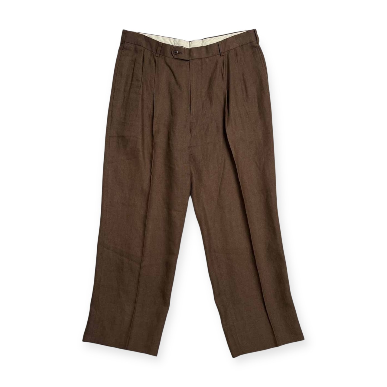 麻100% Brooks Brothers ブルックスブラザーズ ツータック リネン スラックスパンツ サイズ W38 /メンズ/ブラウン