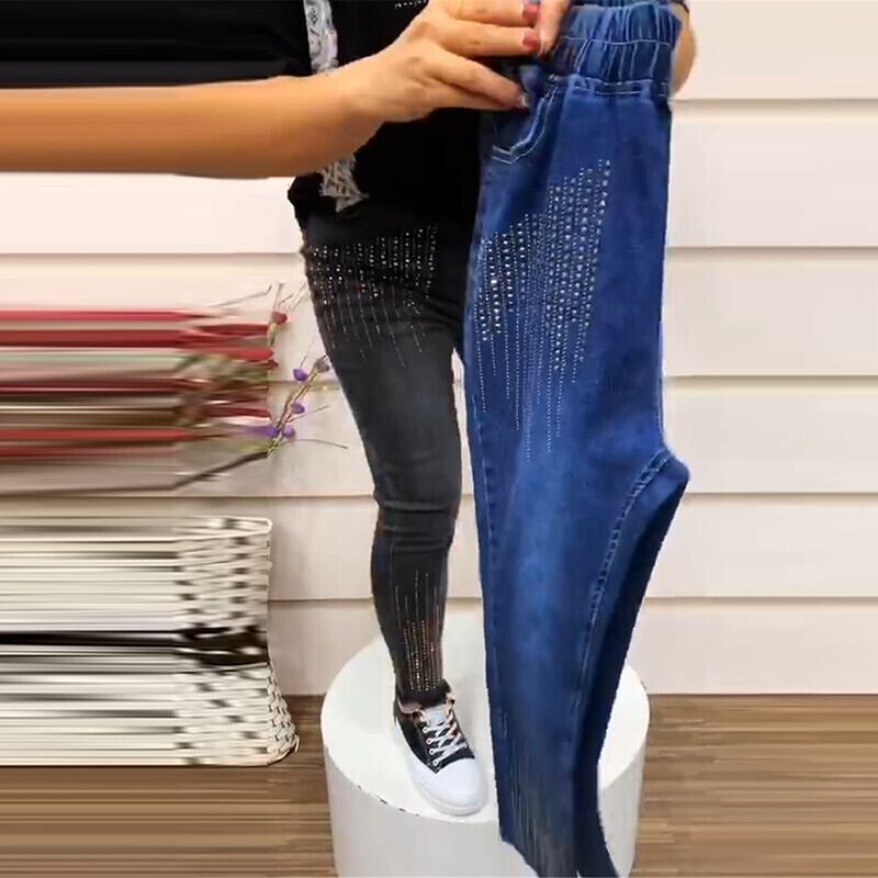 スリムパンツ ジーンズ オータムハイウェストルーズスタイル 大きめサイズ 秋物 ミックスインファッション87354515150