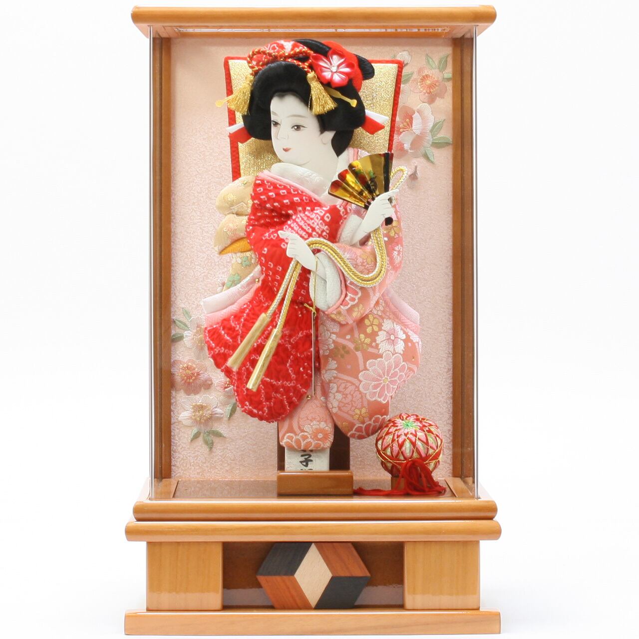 羽子板飾り《商品コード》10310-0127 A 振袖金襴 かのこ赤 10408-1187 621187 羽子板ケース アクリル杏|初正月|省スペース|おしゃれ|モダン|コンパクト|江戸押絵羽子板|無病息災|邪気払い|無患子