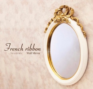 French Ribbon フレンチリボン✳︎ウ ォールミラーAntique Whiteオーバル♪