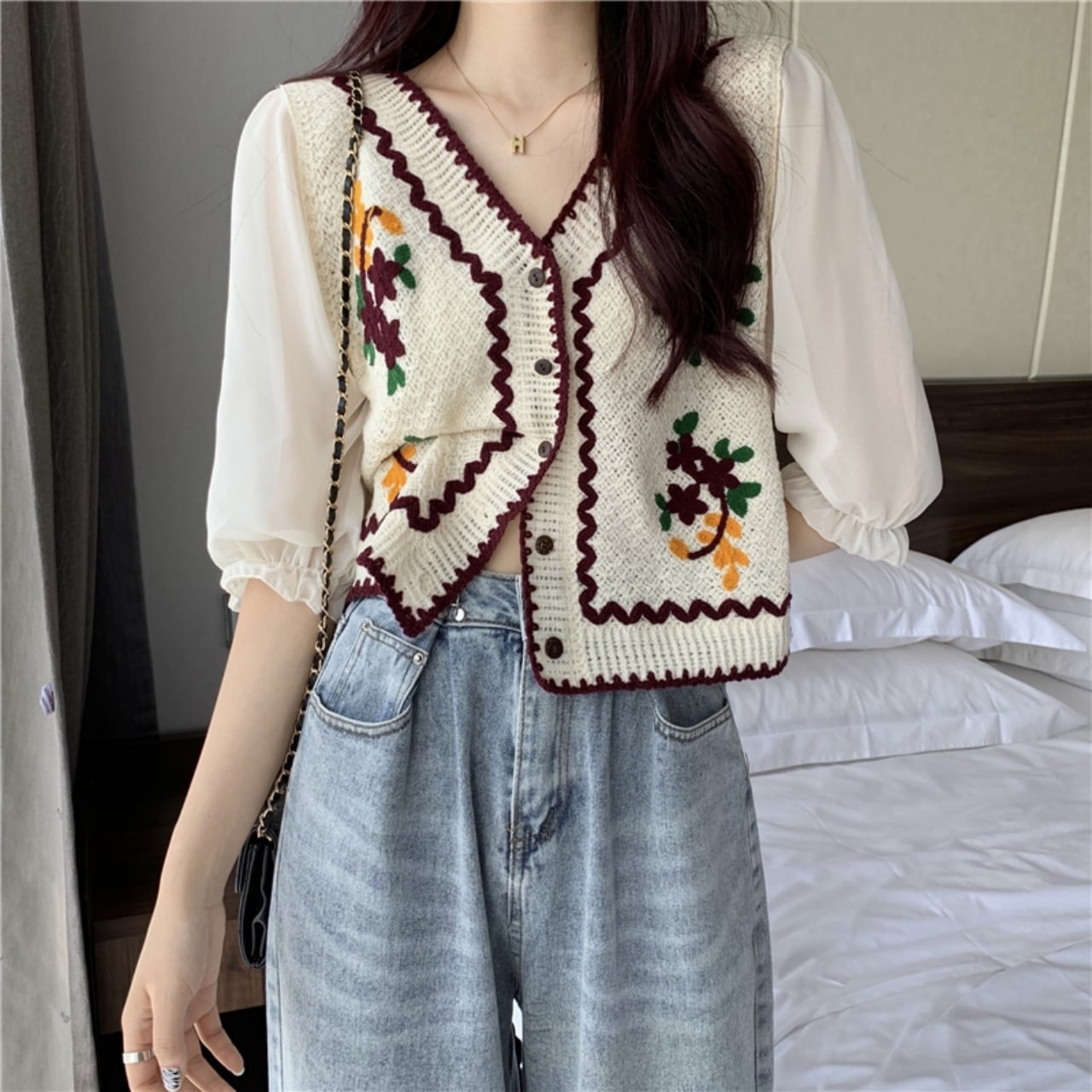 Crochet Floral Embroidery Cardigan KRE1855