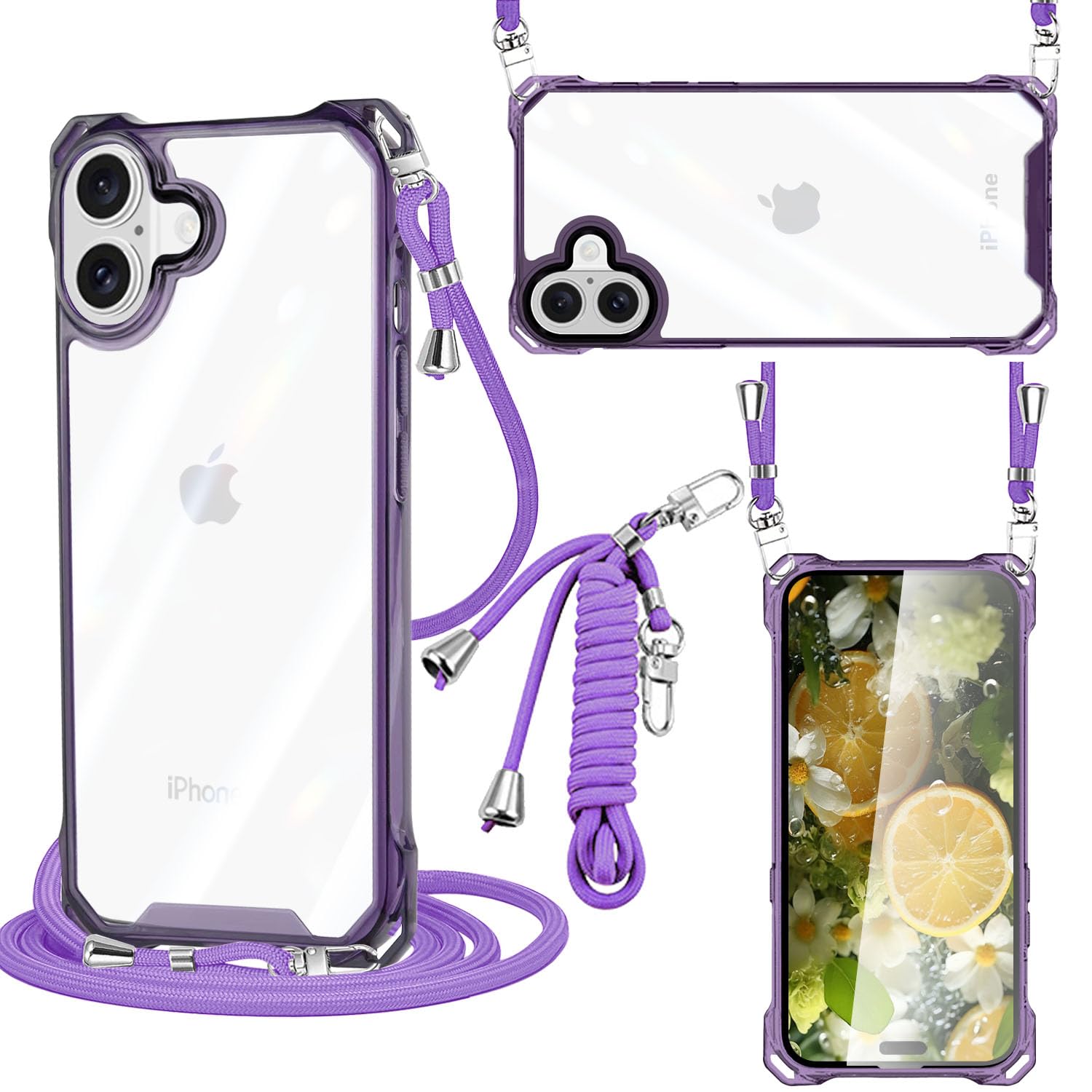 対応 iPhone 17 ケース クリア ショルダー PC 背面 + TPU バンパー 二層構造 首掛け 肩掛け 斜めかけ