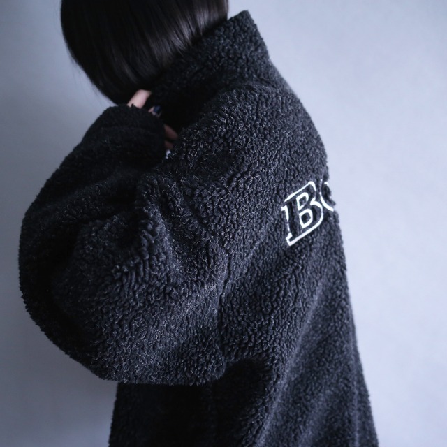 back logo design loose silhouette high-neck full-zip boa fleece jacket