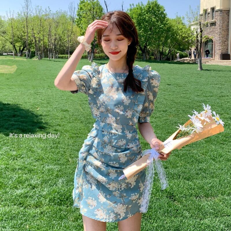 気質ドレスの女神ファン2020新しいサマードレスはウエストを折りたたむ細いAラインスカートフレンチフローラルスカート 1号婦人45375876323