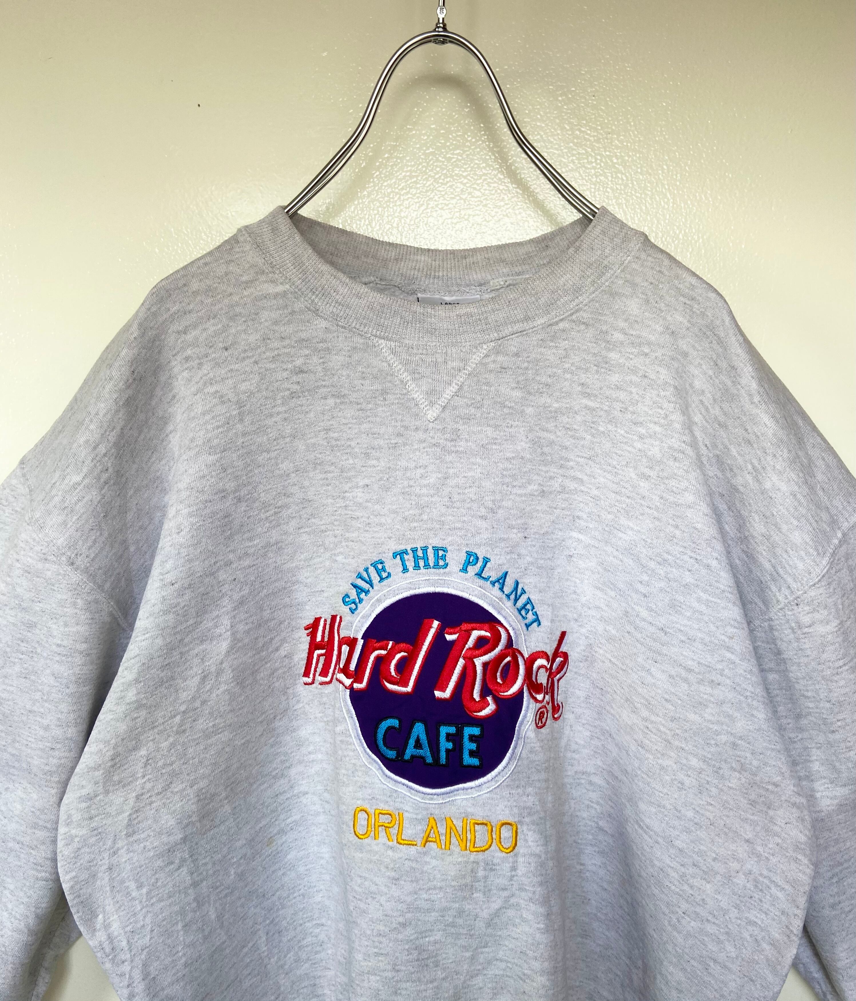 USA製 Hard Rock Cafe/ハードロックカフェ 刺繍スウェット ホワイトグレー 紫刺繍