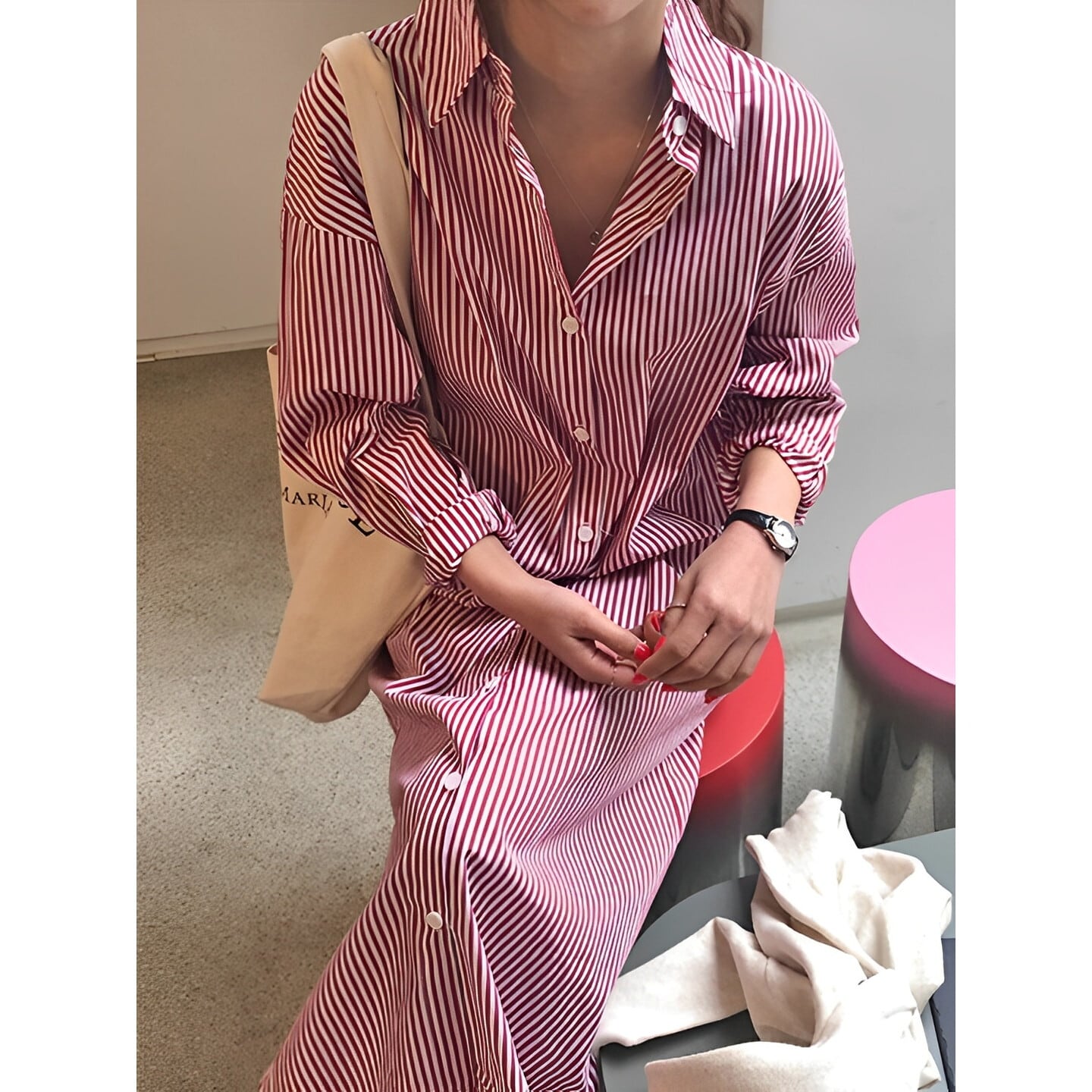 ストライプシャツワンピース 2color RA2781