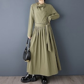 ドレープネック ギャザー ワンピース 00123