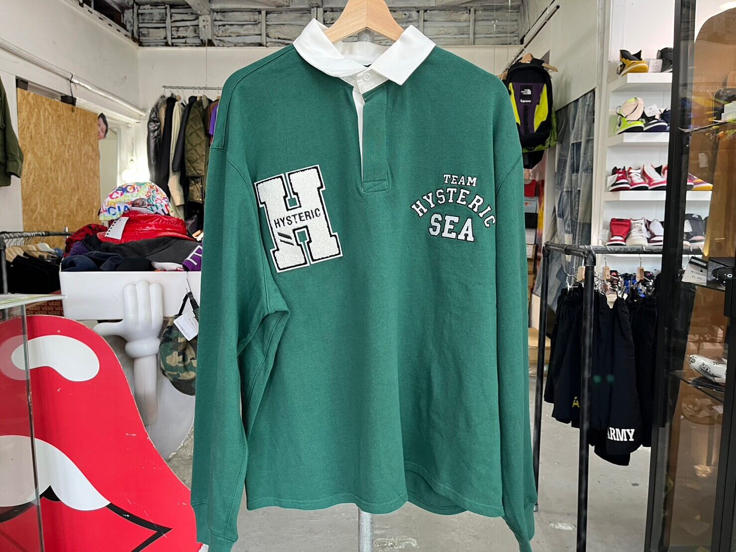HYSTERIC GLAMOUR × WIND AND SEA RUGBY SHIRT GREEN XL 30118