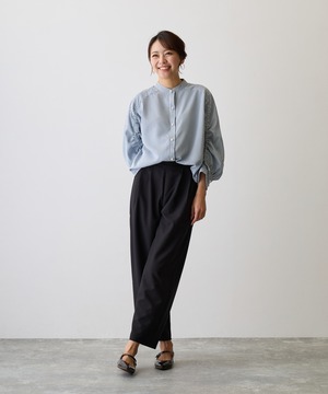 No.58507 ギャザースリーブストライプシャツ Blue