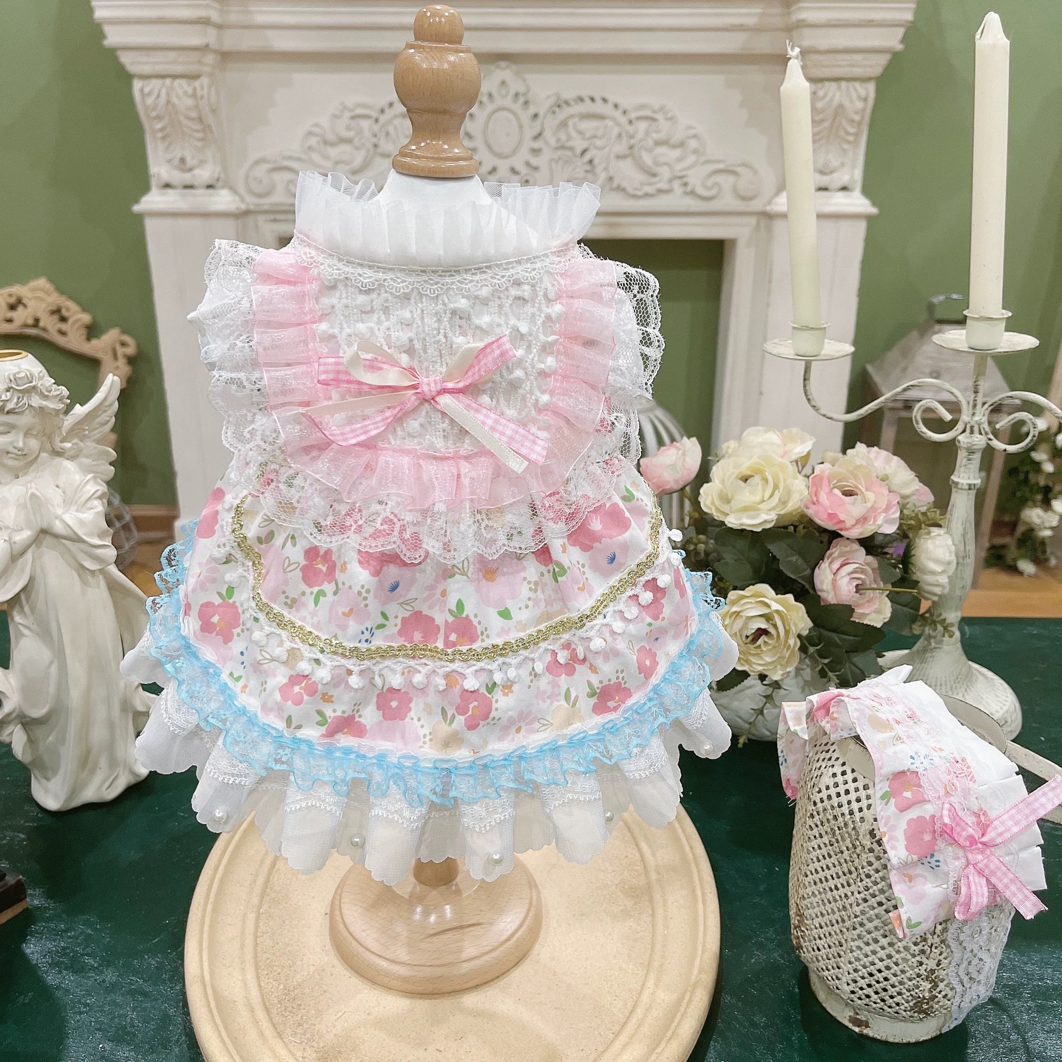 フラワープリントスタンドカラーワンピース 00401