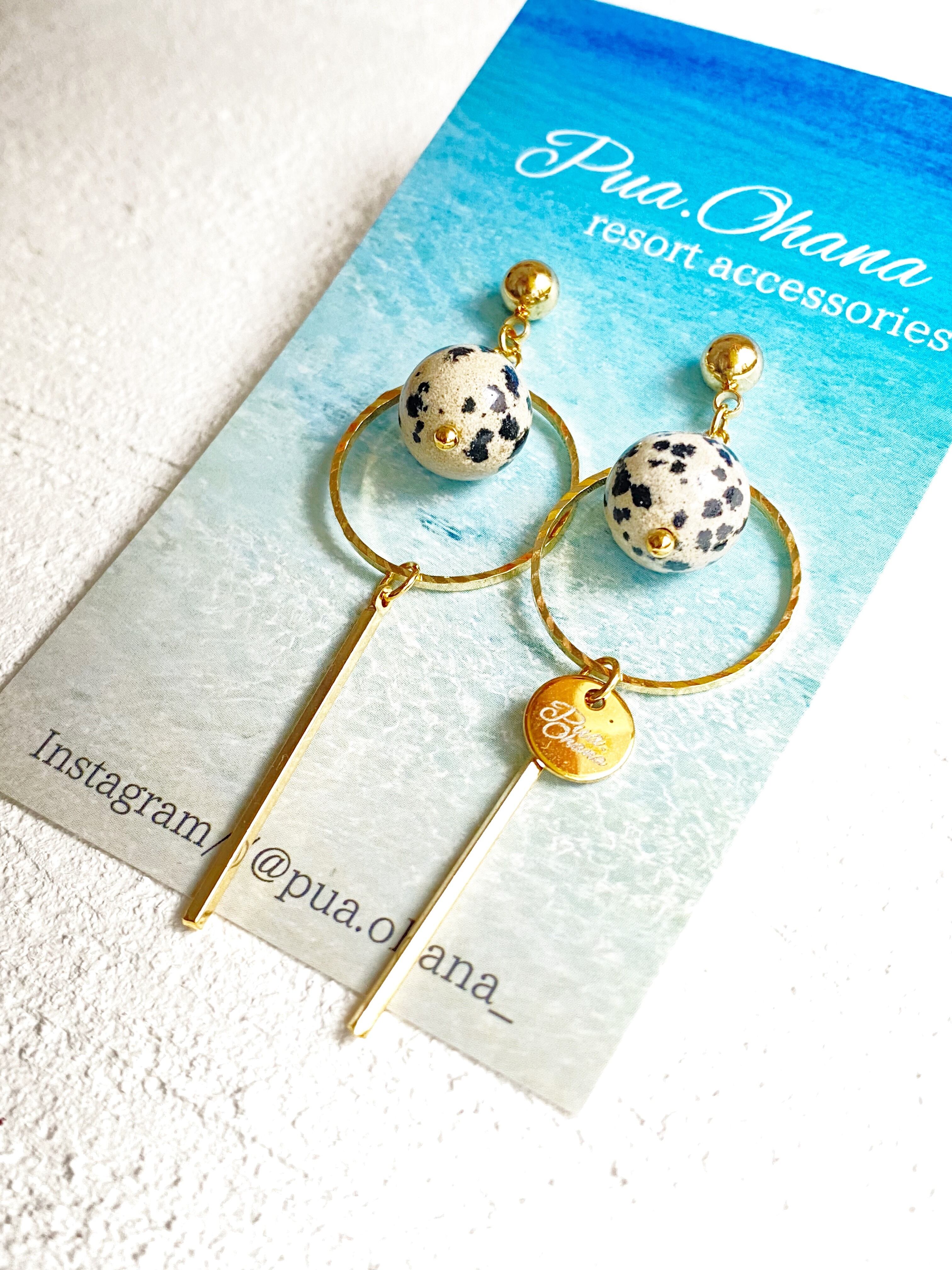ダルメシアンジャスパー シンプルロングピアス | Pua.ohana