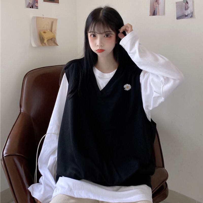 オータム薄手Vネックジャケット ルーズホワイトTシャツ ロング 秋物 YY-ファッション64611208349