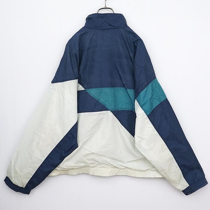 90s NIKE ナイキ ロゴ刺繍ナイロンジャケット XL ホワイト白 ブルー-