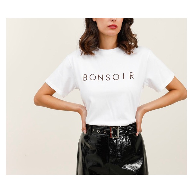 ロゴTシャツ レディース BONSOIR 半袖 綿100％ Tシャツ コットンTシャツ 大人カジュアル シンプルTシャツ 夏トップス レディースTシャツ
