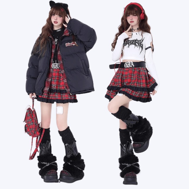 ファッション CRAZYGIRL ミニスカート チェック柄 ベルト付き